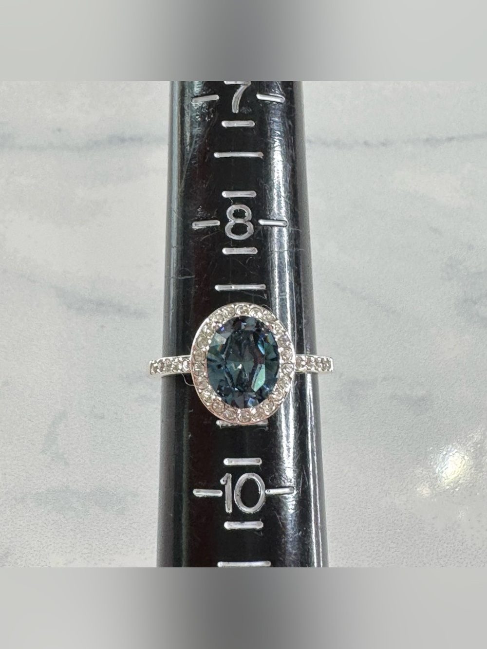 Oval Faux London Blue Topaz Classic Halo Ring - Size 9